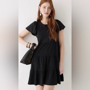NWT J Crew Knit Broken In Jersey Tiered Mini Dress in Black - Size XS